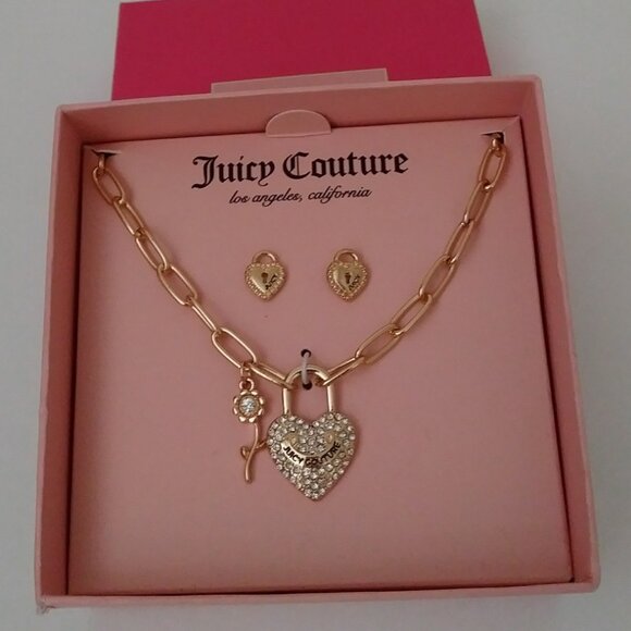 Juicy Couture Jewelry Rhinestone Necklace Earrings Set - Picture 4 of 14